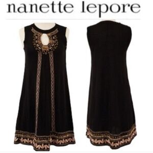 Nanette Lepore Black and Gold Mini Dress with Embellished Cut Out for Cocktail